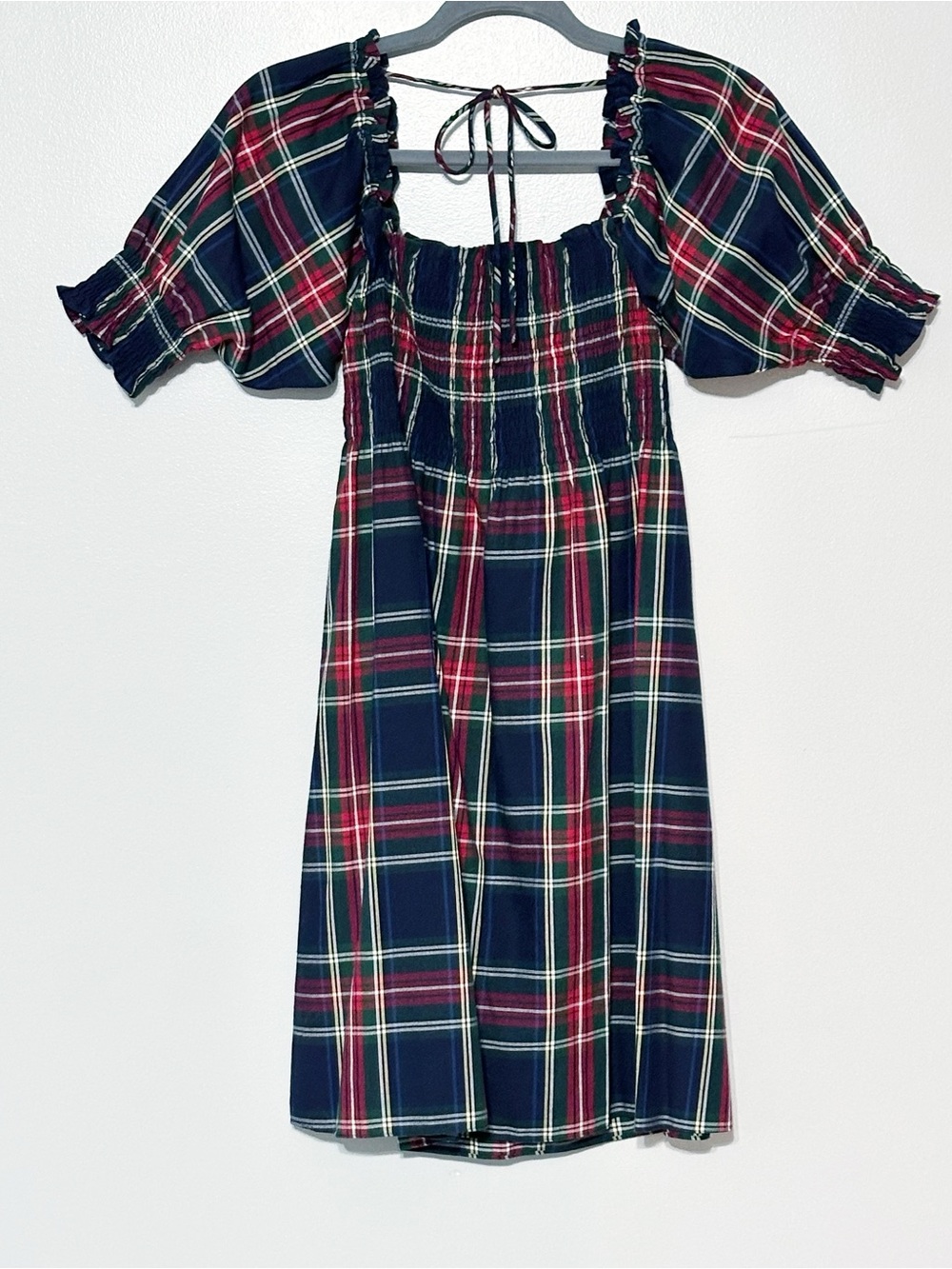 Hill House Athena Nap Dress Navy Tartan Plaid Women's X-Small 100% Cotton